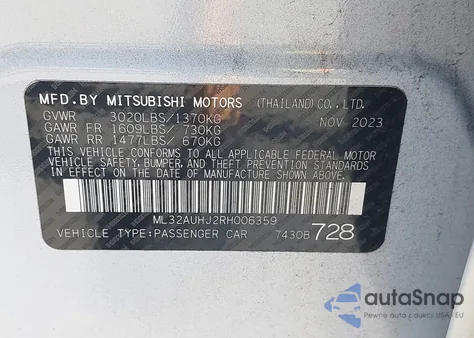 2024 Mitsubishi Mirage Es из США, поврежденный, VIN ML32AUHJ2RH006359